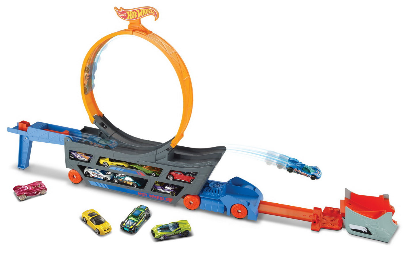 Hot wheels camion cu pista de lansare stunt n go