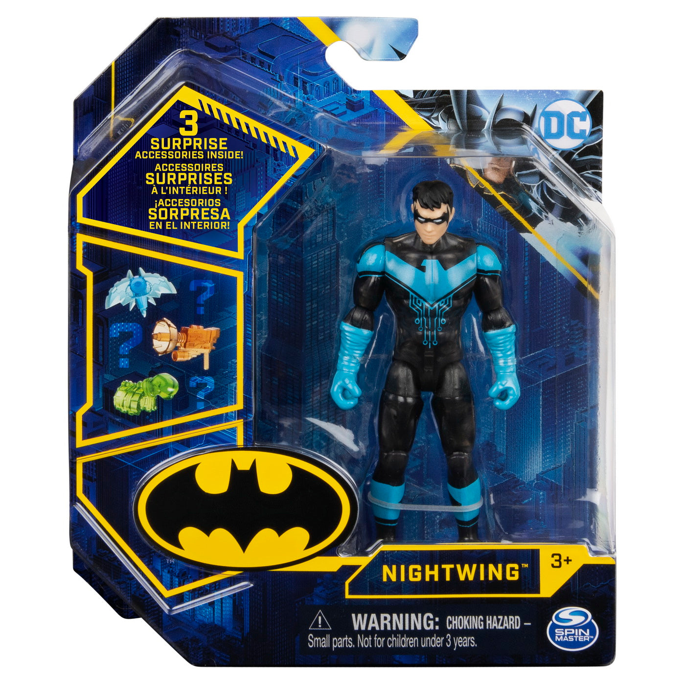 Figurina nightwing cu costum tech si articulata 10cm cu 3 accesorii surpriza