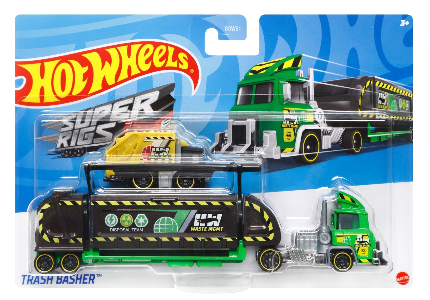 Set camion si masina sport hot wheels trash basher negru