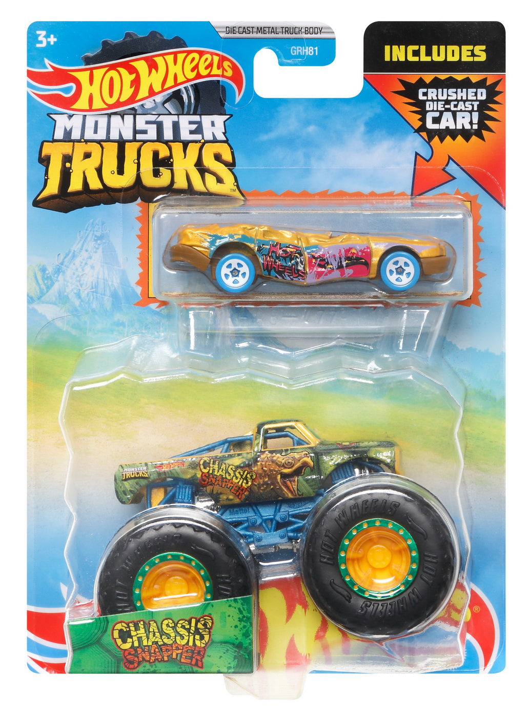 Hot wheels monster truck si masinuta metalica chassis snapper