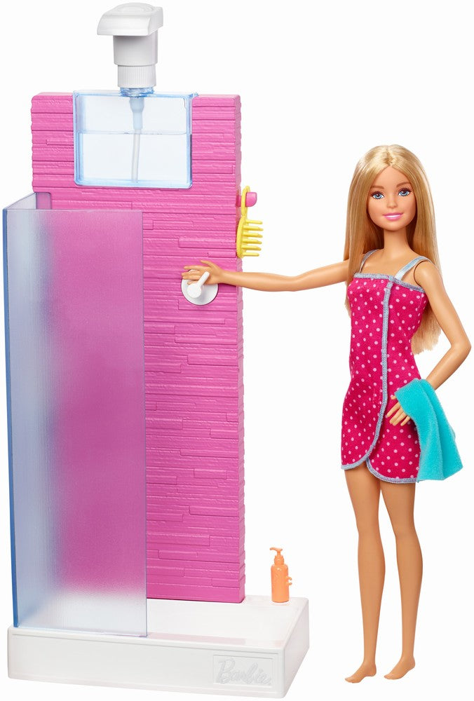 Barbie set baie cu dus si papusa blonda