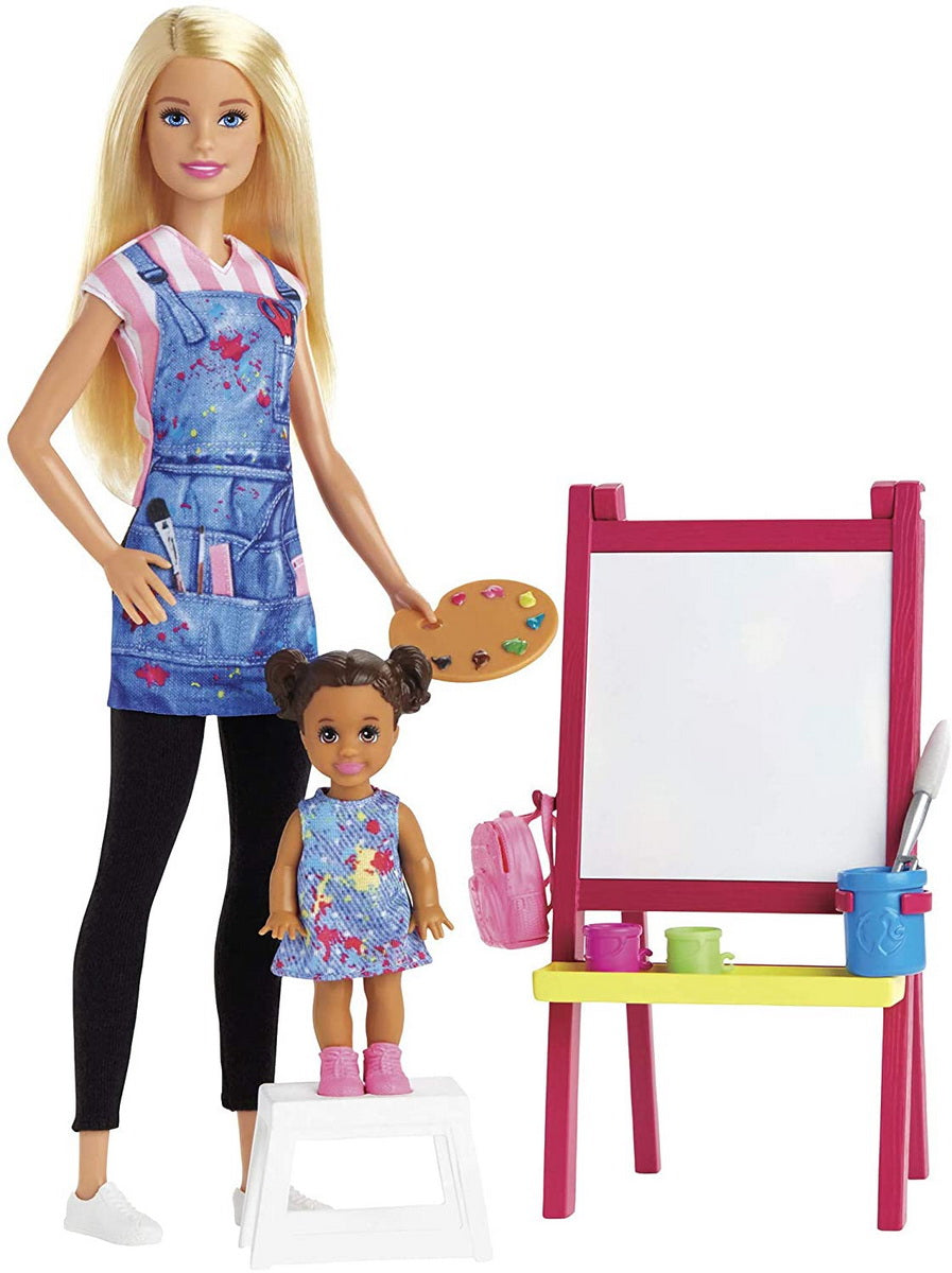 Barbie cariere set mobilier cu papusa blonda profesoara de pictura