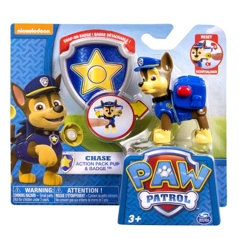 Figurina si insigna paw patrol chase politist 6.3 cm