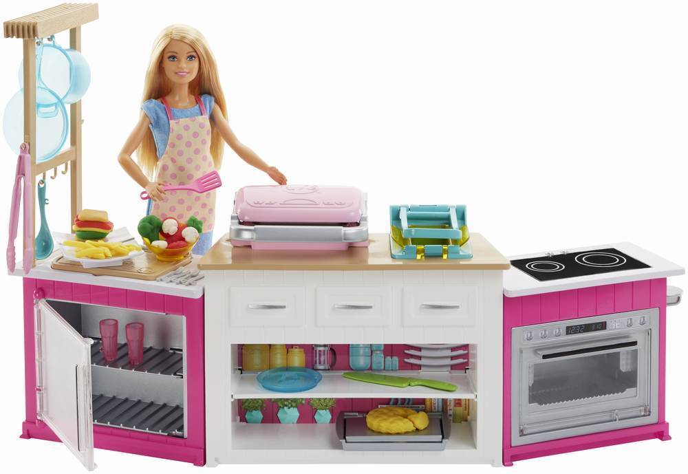 Papusa barbie cu set de joaca bucatarie