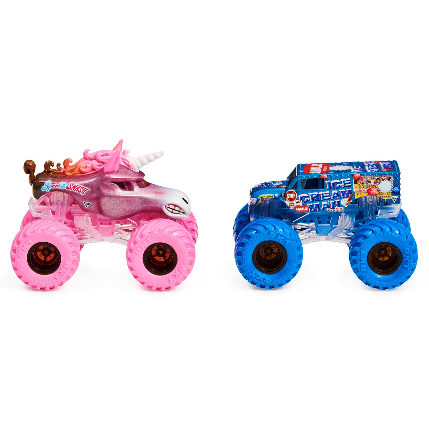 Monster jam set 2 masinute sparkle smash si ice cream man color change