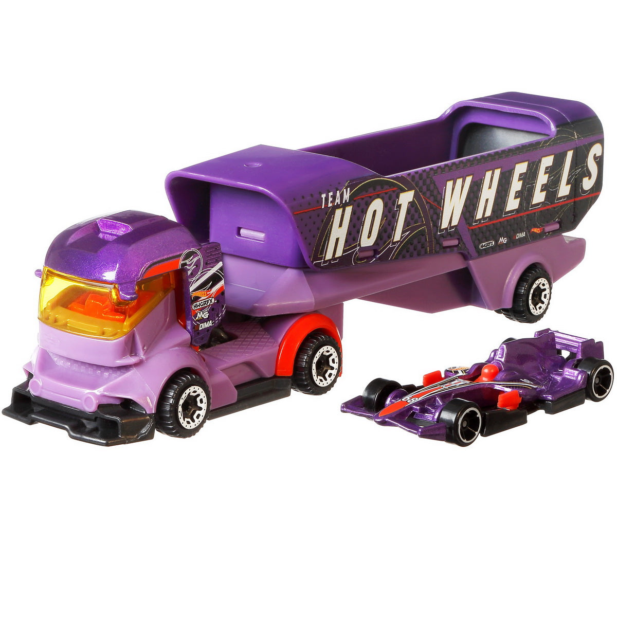 Set camion si masina sport hot wheels big rig heat