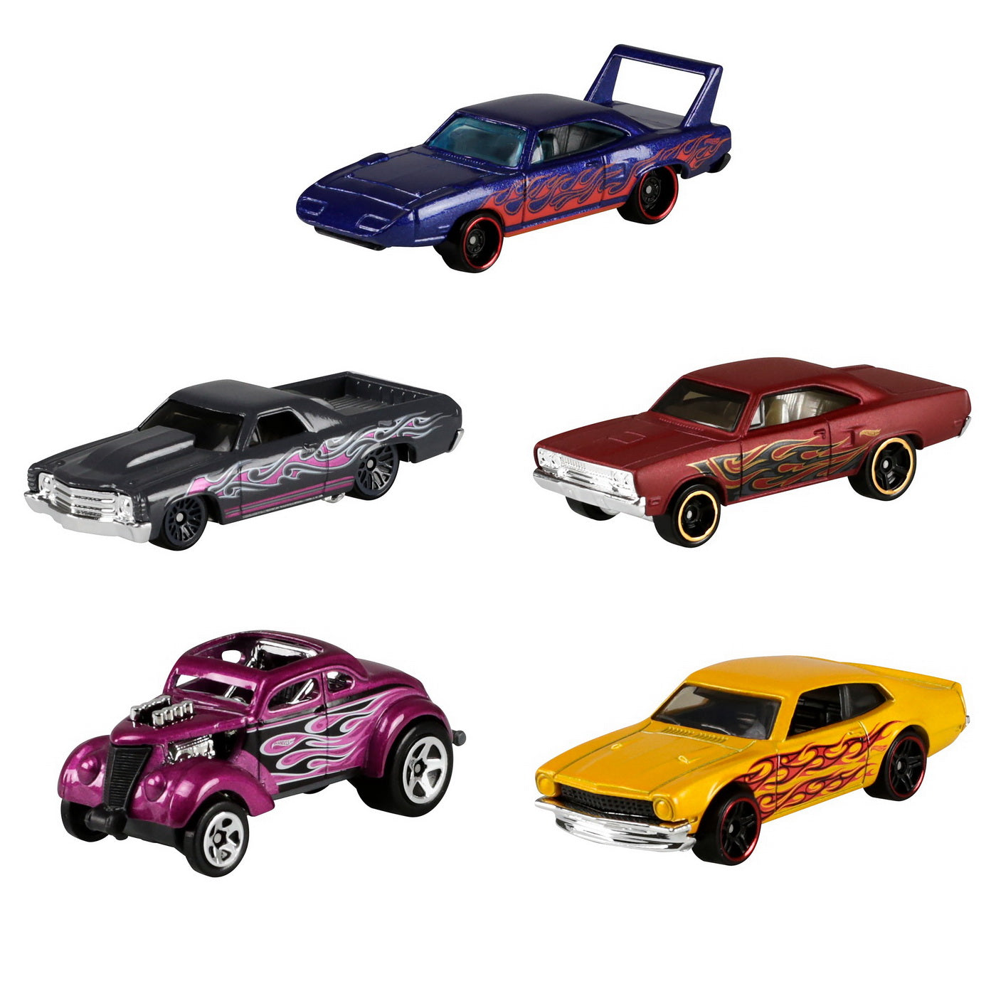 Set 5 masini hot wheels design cu flacari