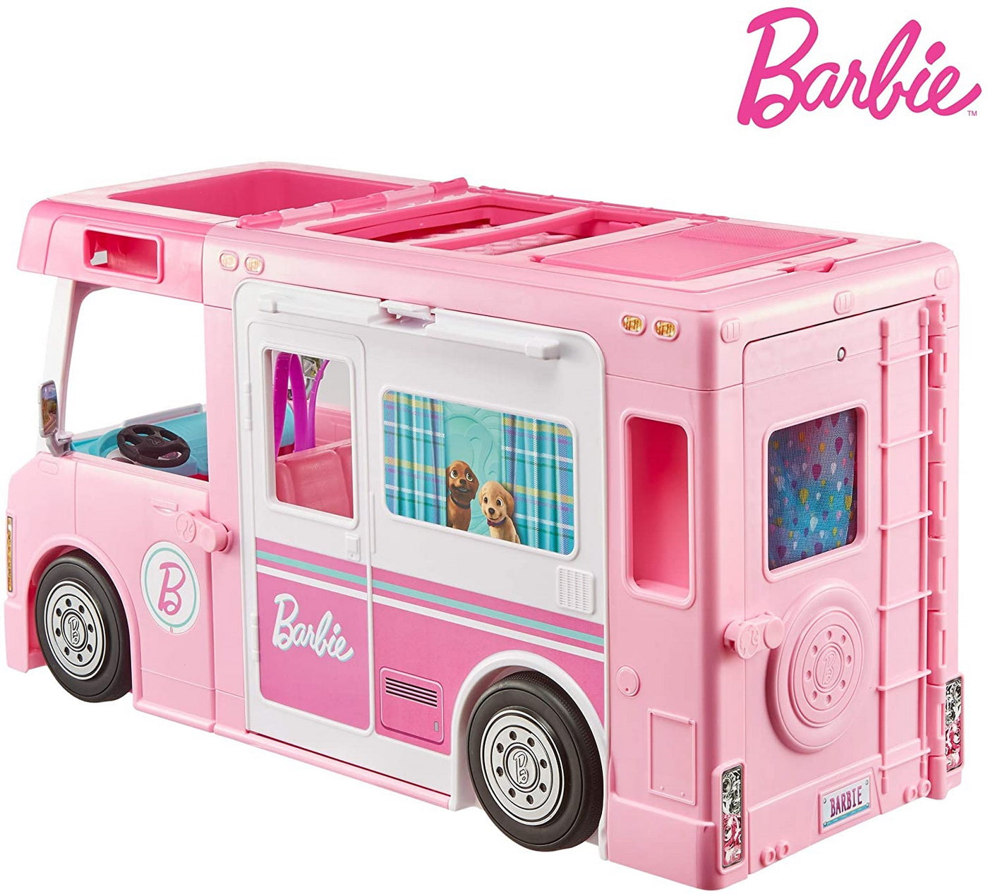 Barbie 3in1 rulota de vis super accesorizata cu 60 de piese