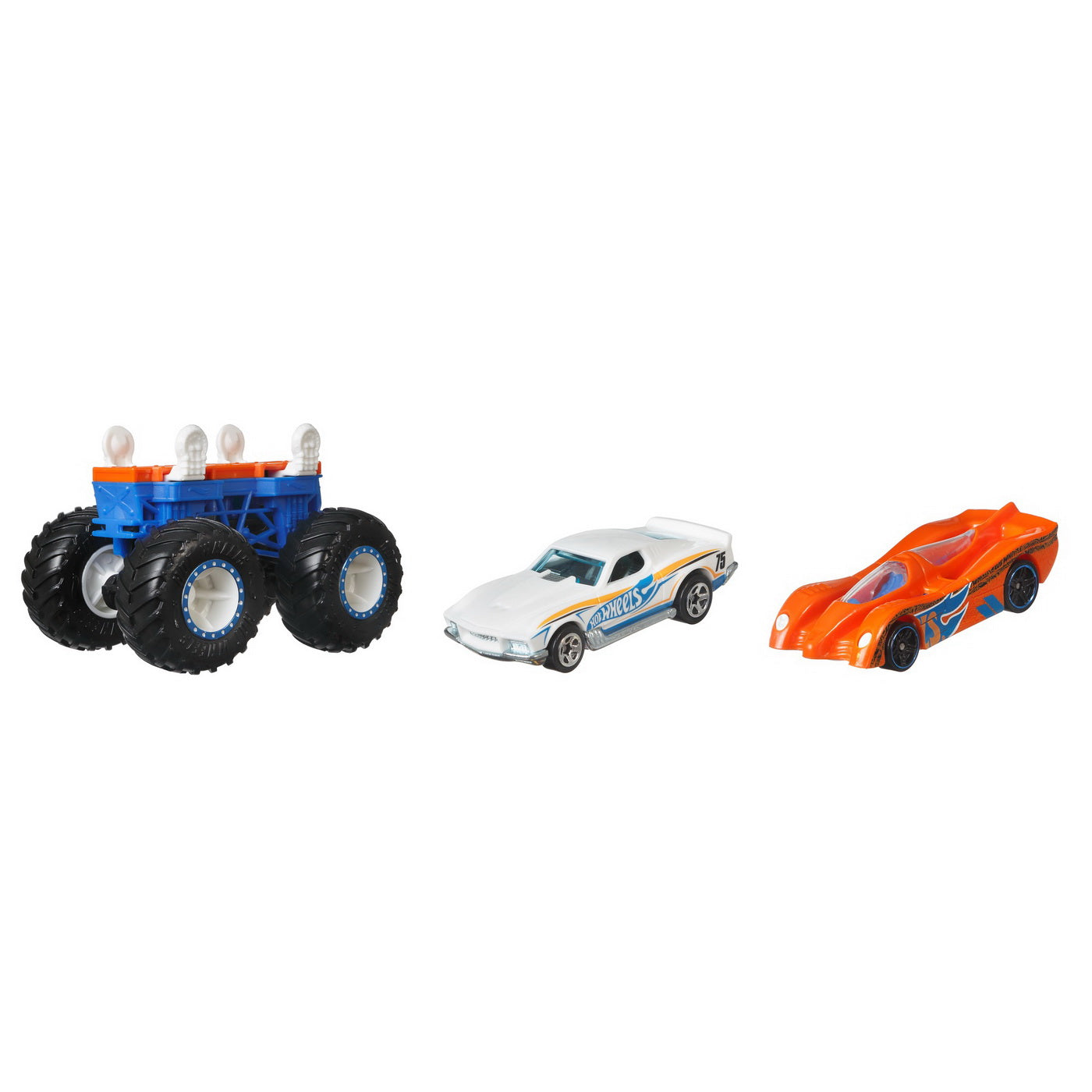 Hot wheels monster truck cu masinute alb si portocaliu