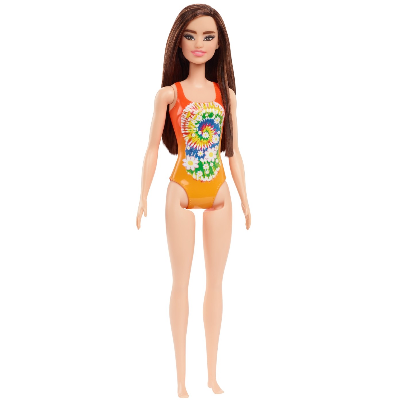 Papusa barbie satena cu costum de baie portocaliu