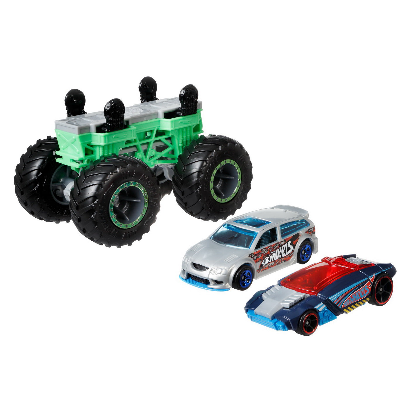 Hot wheels monster truck cu masinute gri si albastru