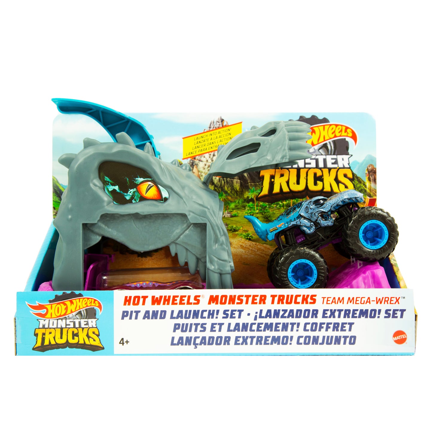 Hot wheels lansator monster truck team mega wrex cu doua masinute