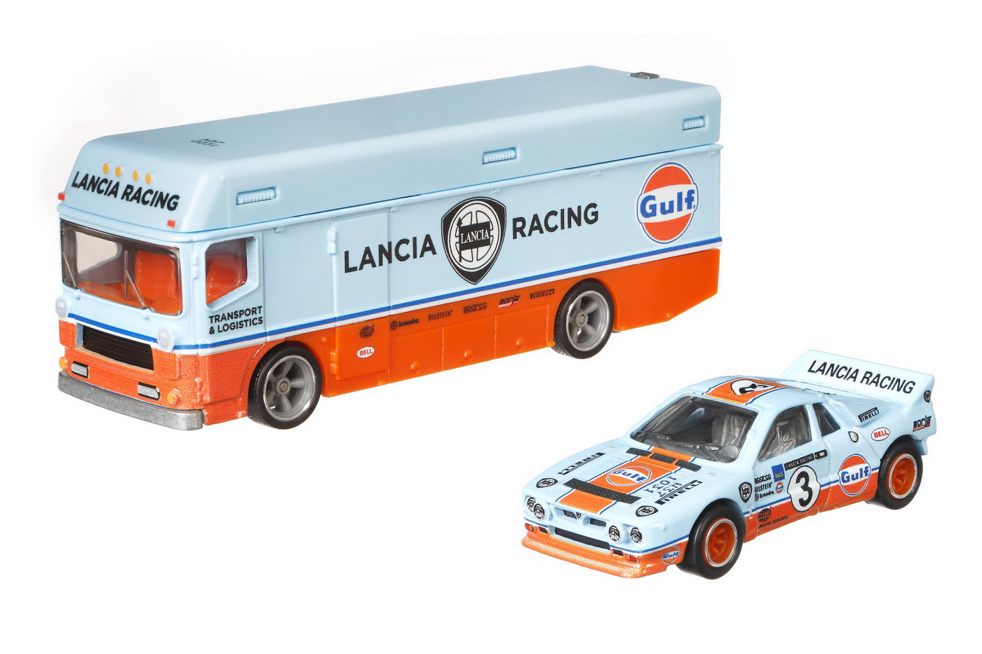 Hot wheels transportator euro hauler  cu masinuta lancia rally 037scara 1:64