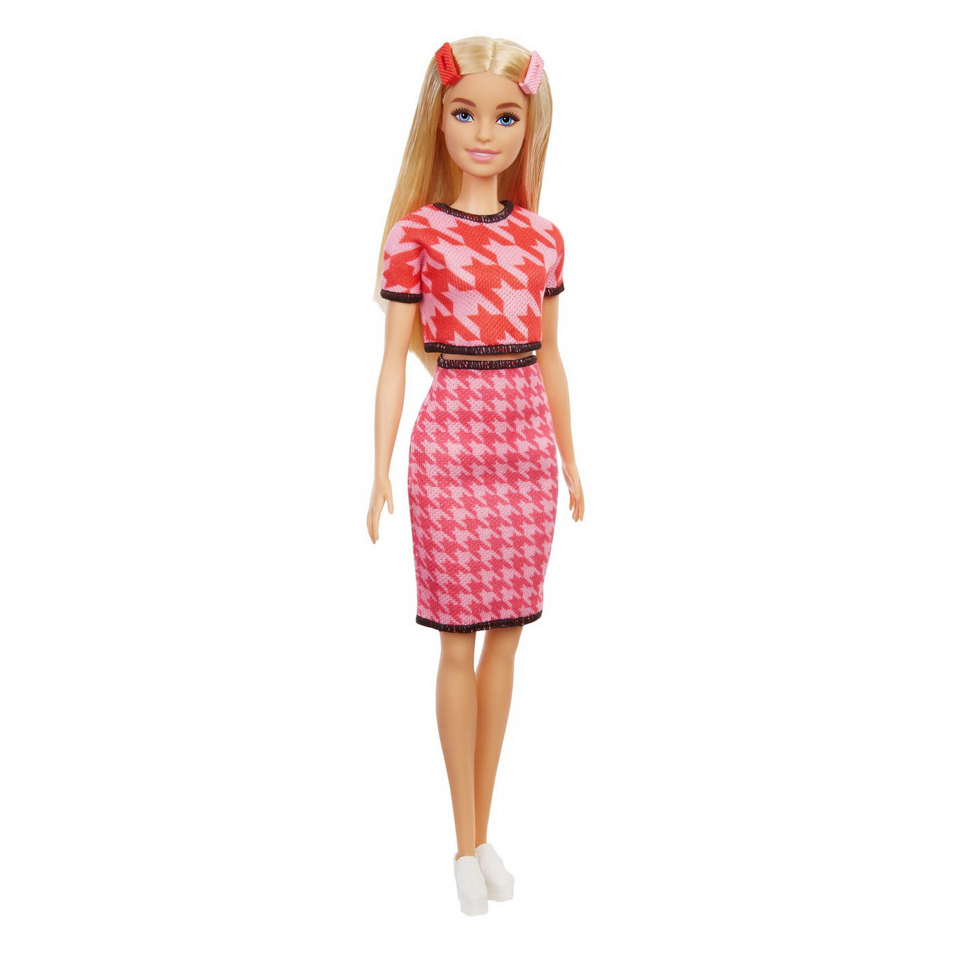 Papusa barbie fashionista blonda cu tinuta casual roz