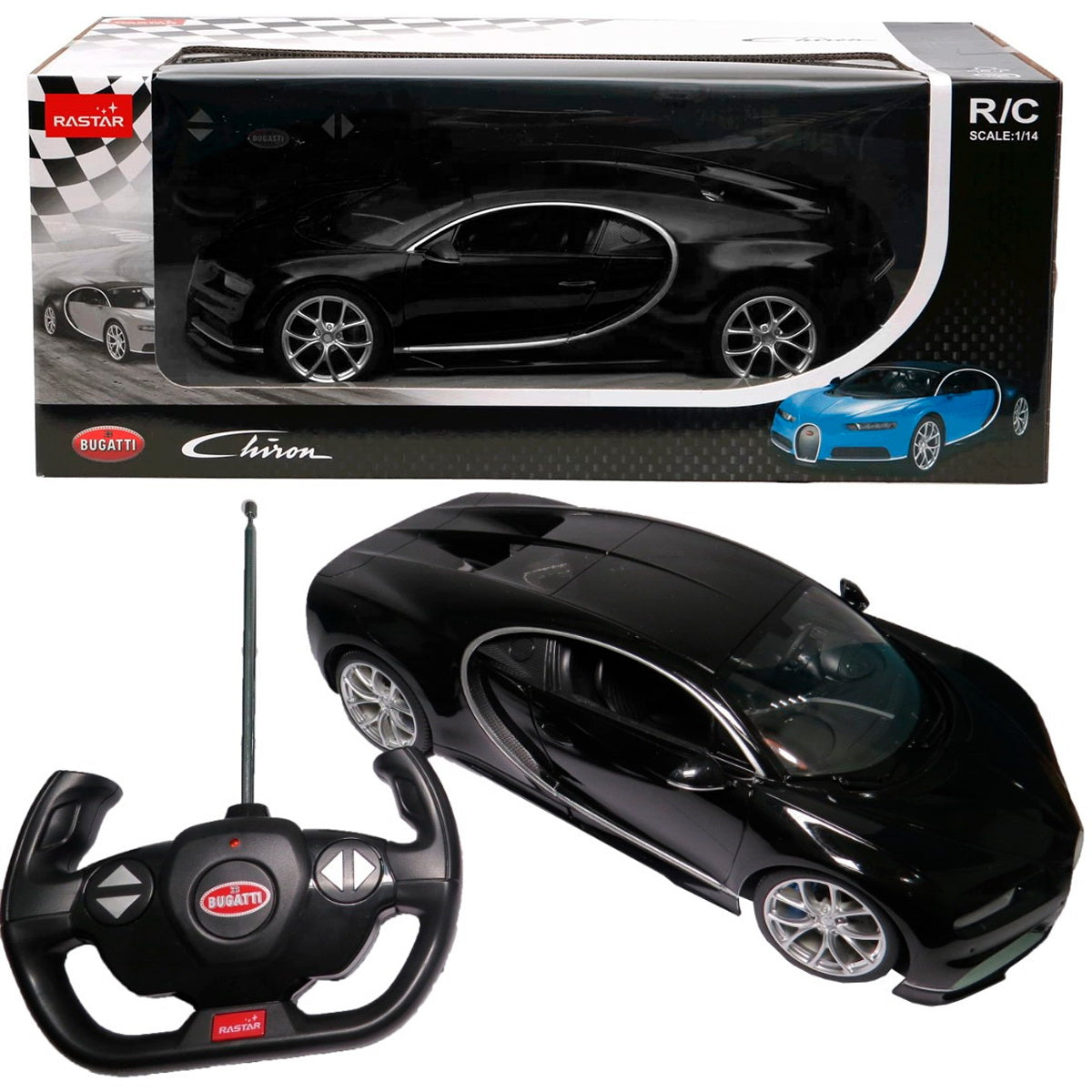 Masina cu telecomanda bugatti chiron negru scara 1 la 14