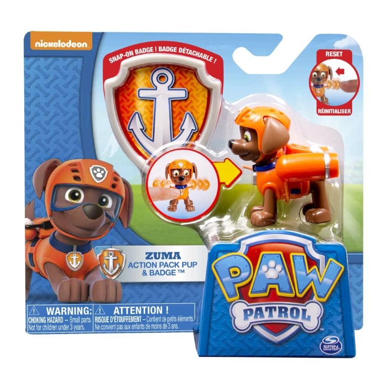 Figurina si insigna paw patrol zuma salvamar 6.3 cm