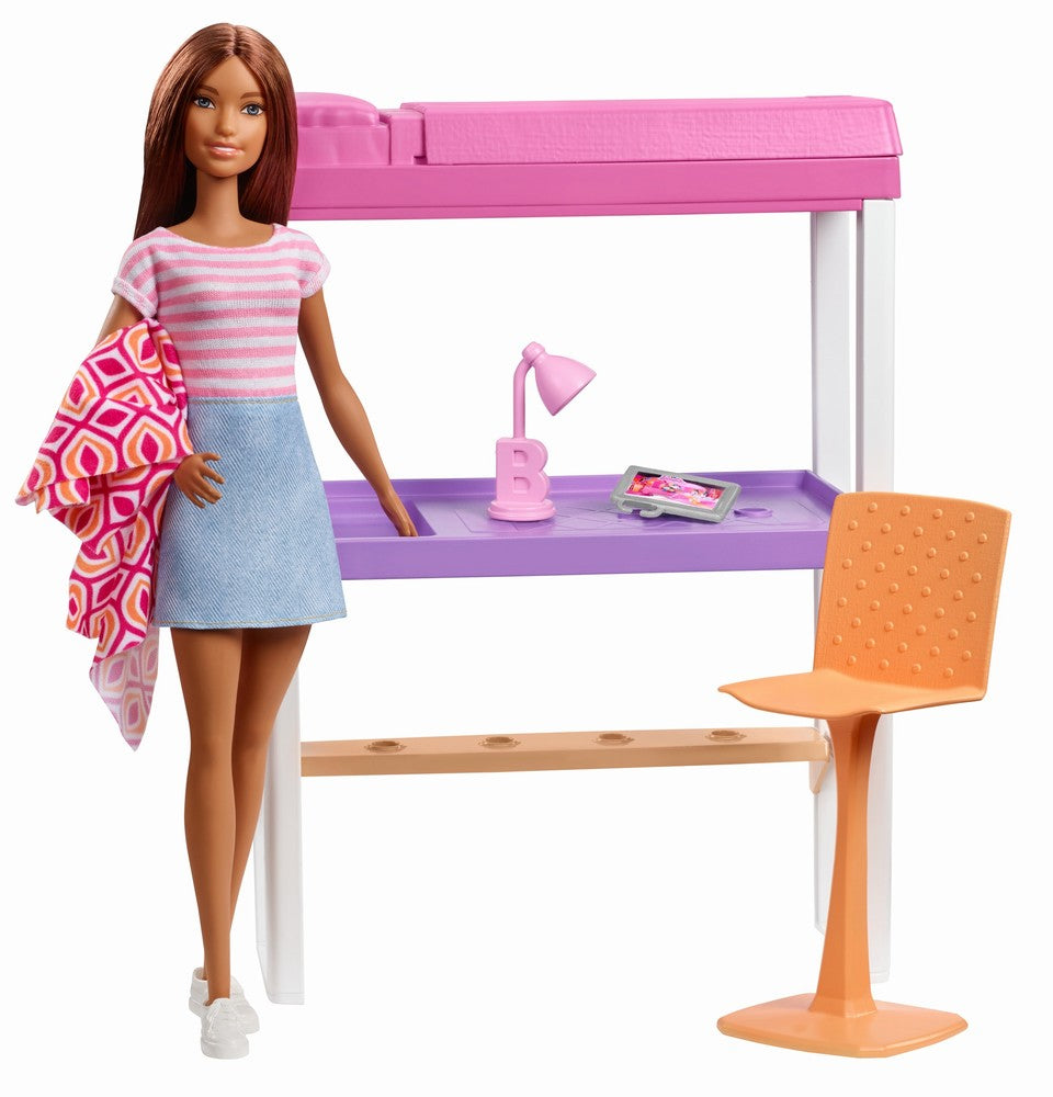 Barbie set dormitor cu papusa par saten