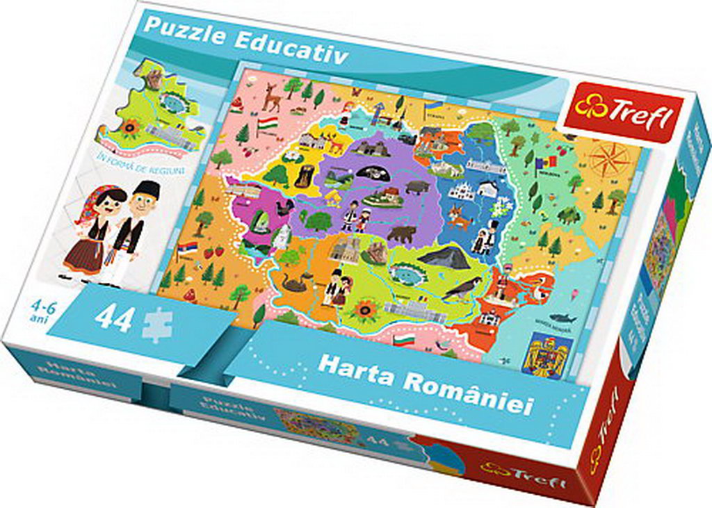 Puzzle trefl educational cu harta romaniei