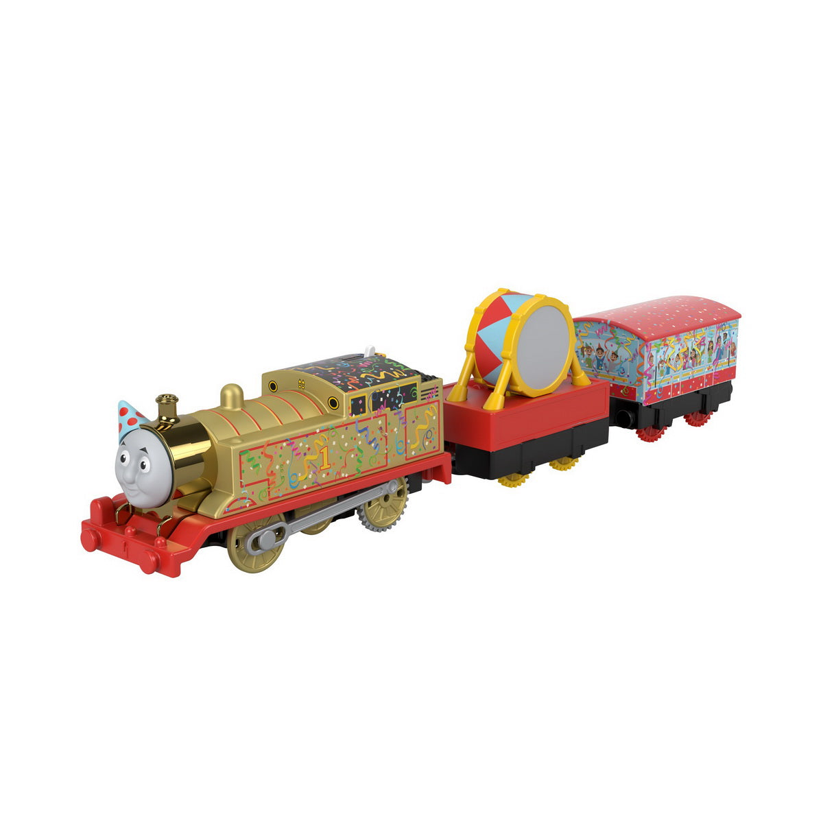 Thomas locomotiva golden thomas motorizata cu 2 vagoane si accesorii