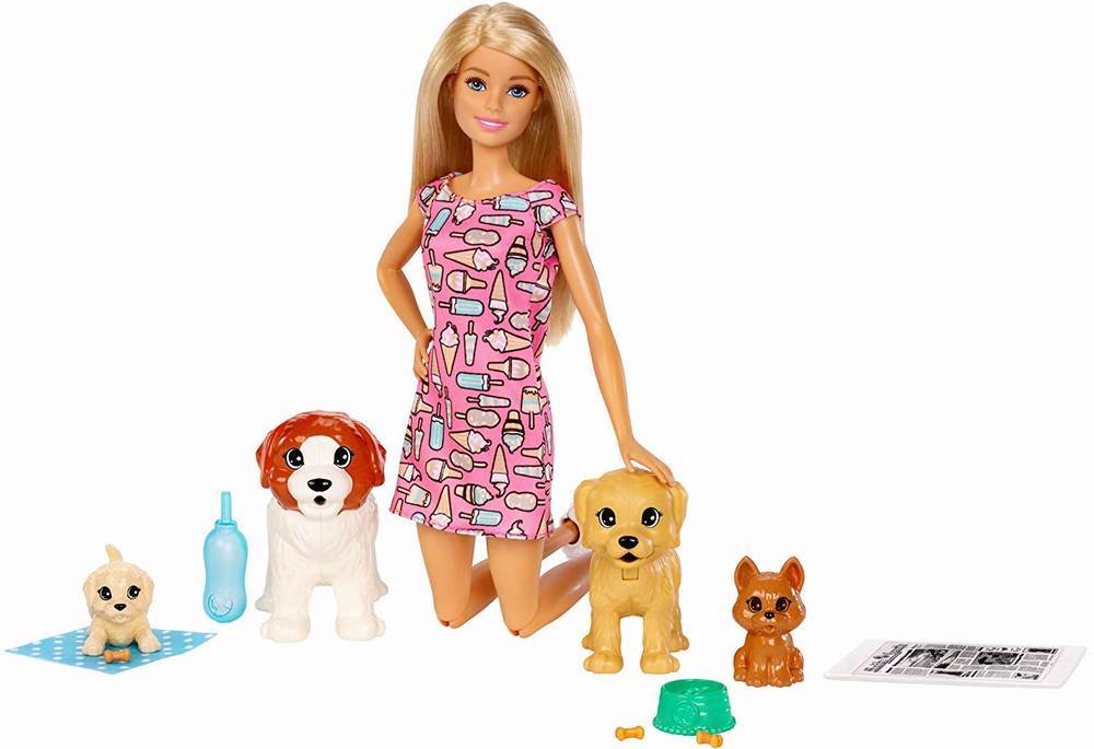 Papusa barbie set cu catelusi