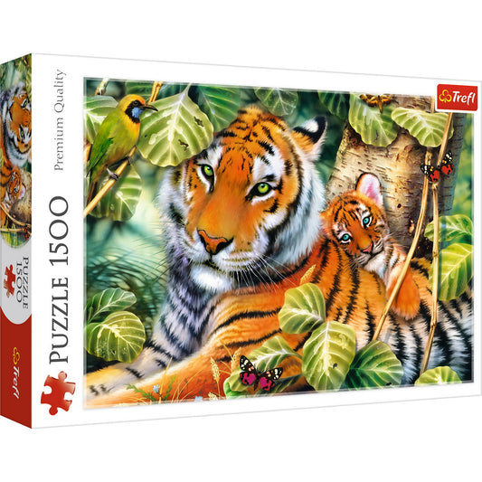 Puzzle trefl 1500 tigri bengalezi in padurea tropicala