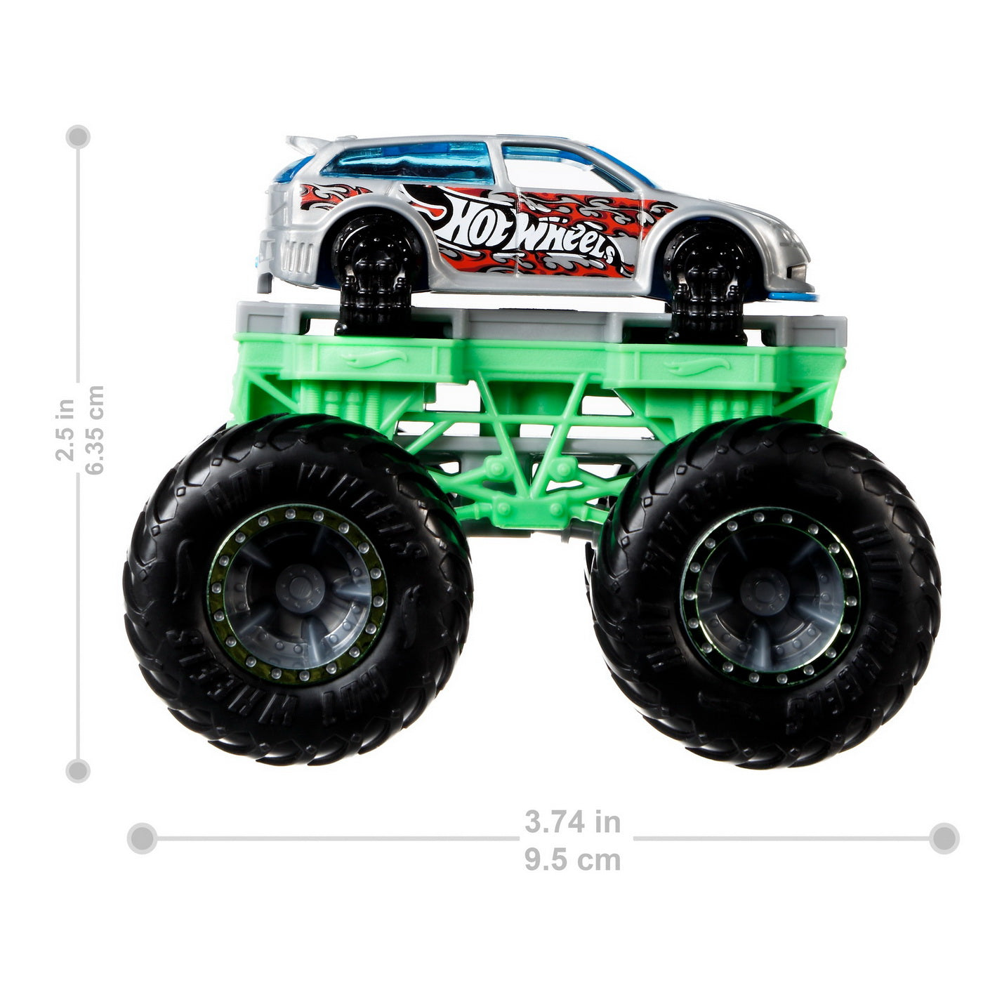 Hot wheels monster truck cu masinute gri si albastru