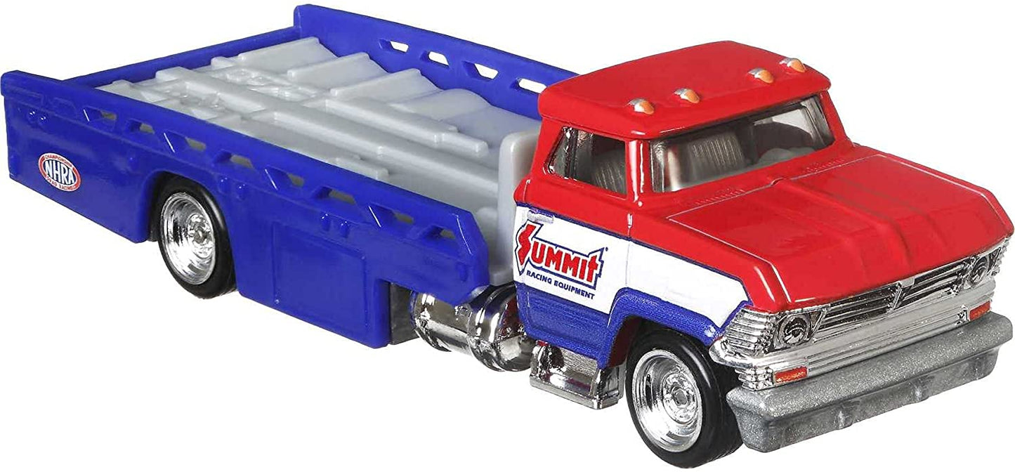 Hot wheels transportator horizon hauler cu masinuta chevrolet vegas stock '74 scara 1:64