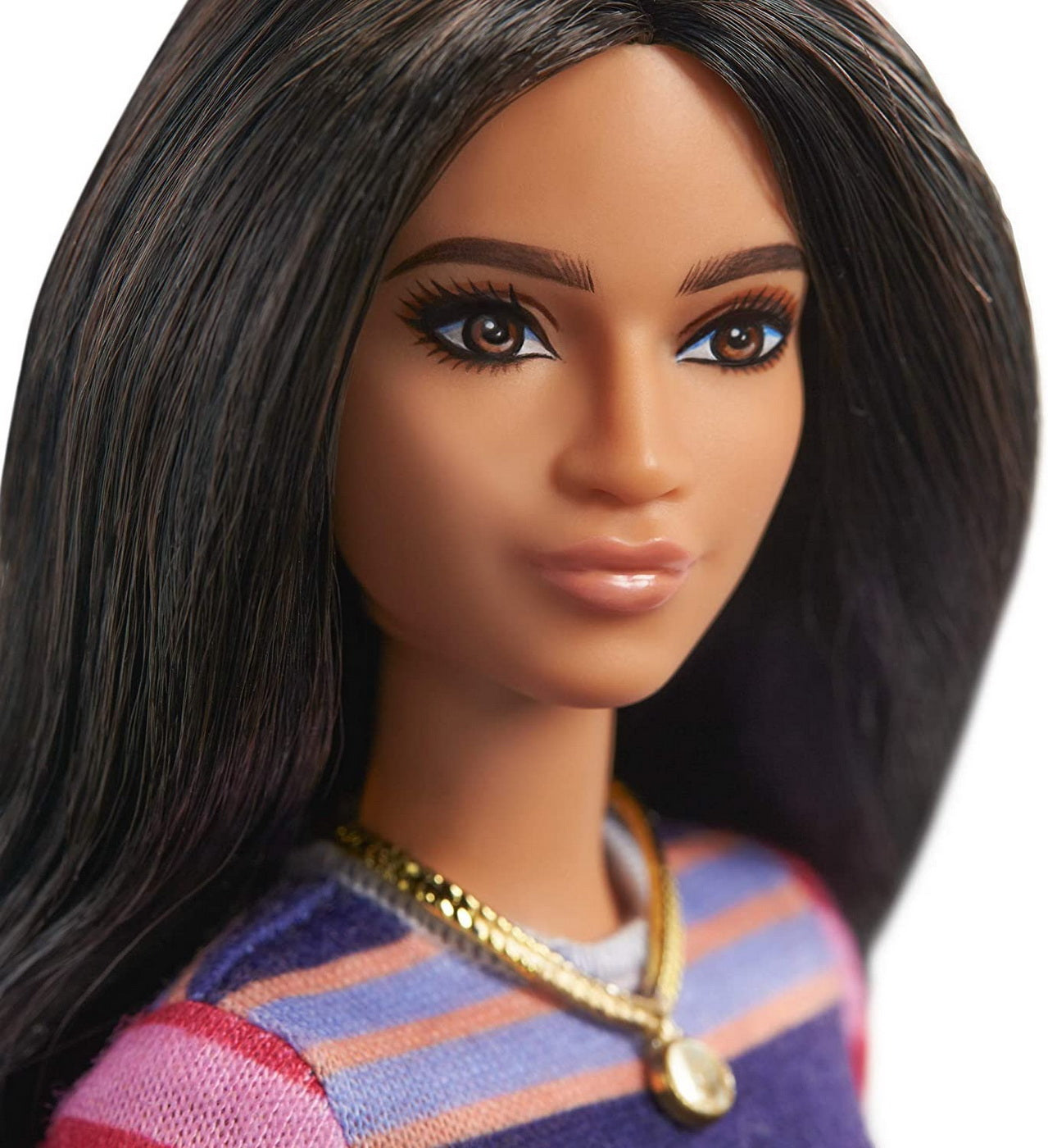 Papusa barbie fashionista bruneta cu rochita chic colorata