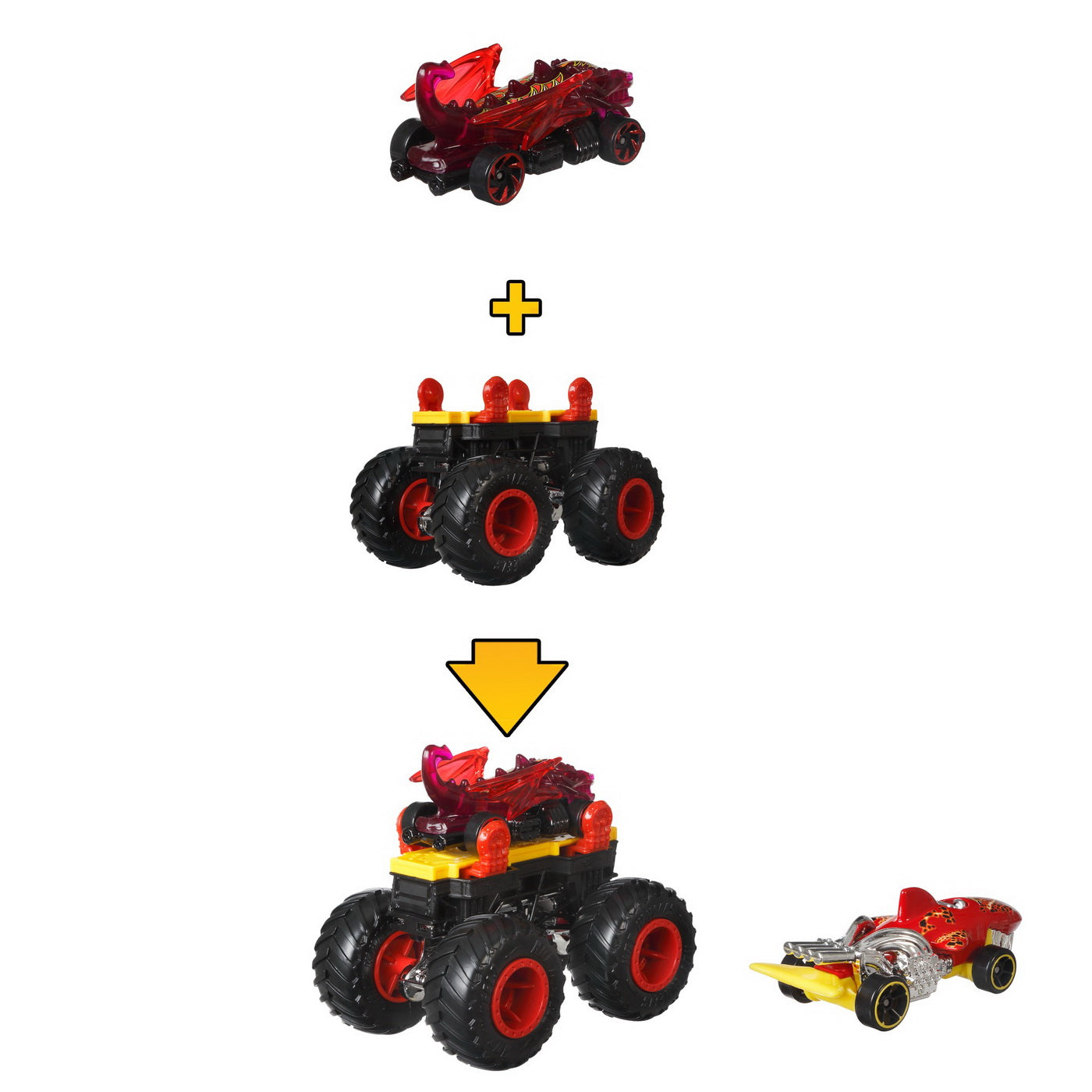 Hot wheels monster truck cu masinute neagru si rosu