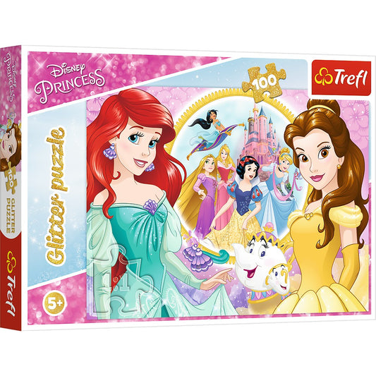 Puzzle trefl 100 glitter disney princess bella si ariel