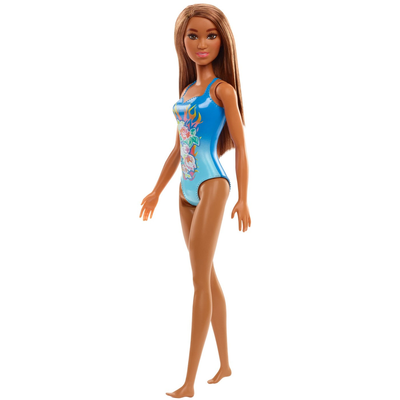 Papusa barbie satena cu costum de baie albastru