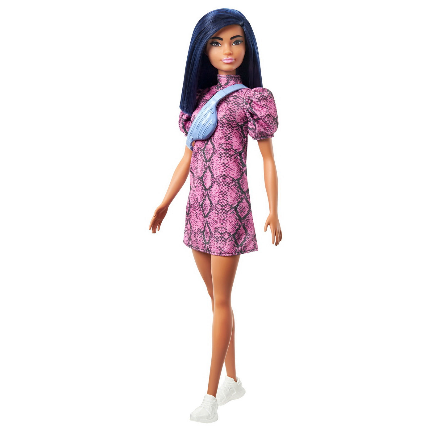 Papusa barbie fashionista bruneta cu rochita mov