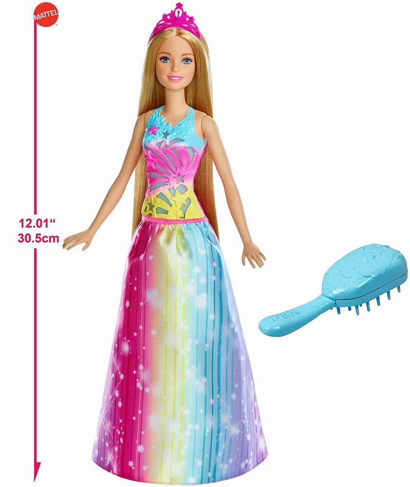 Papusa barbie cu perie si rochita multicolora