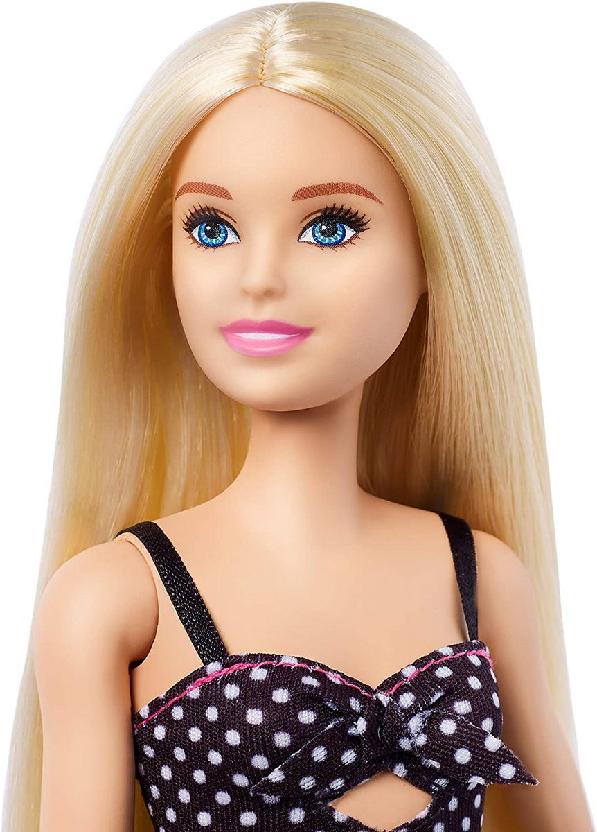 Papusa barbie fashionista cu rochita alb negru