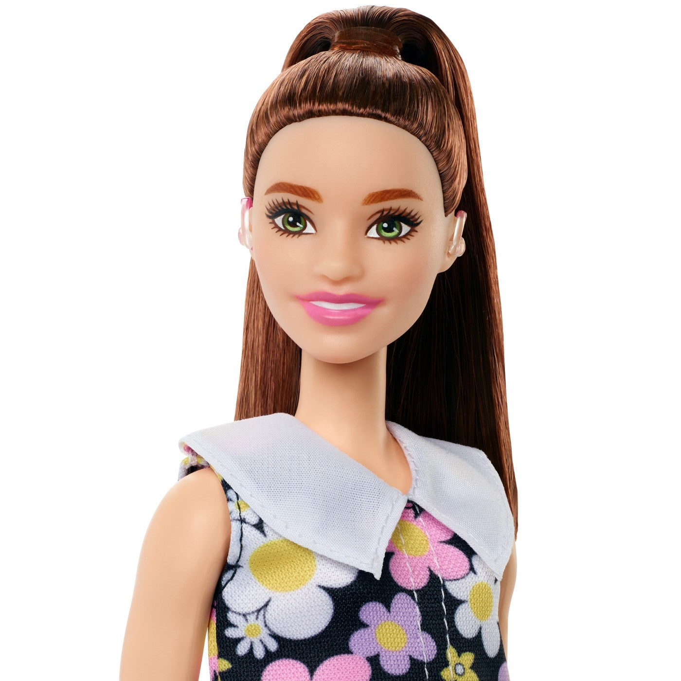 Papusa barbie fashionista satena cu rochie cu imprimeu floral