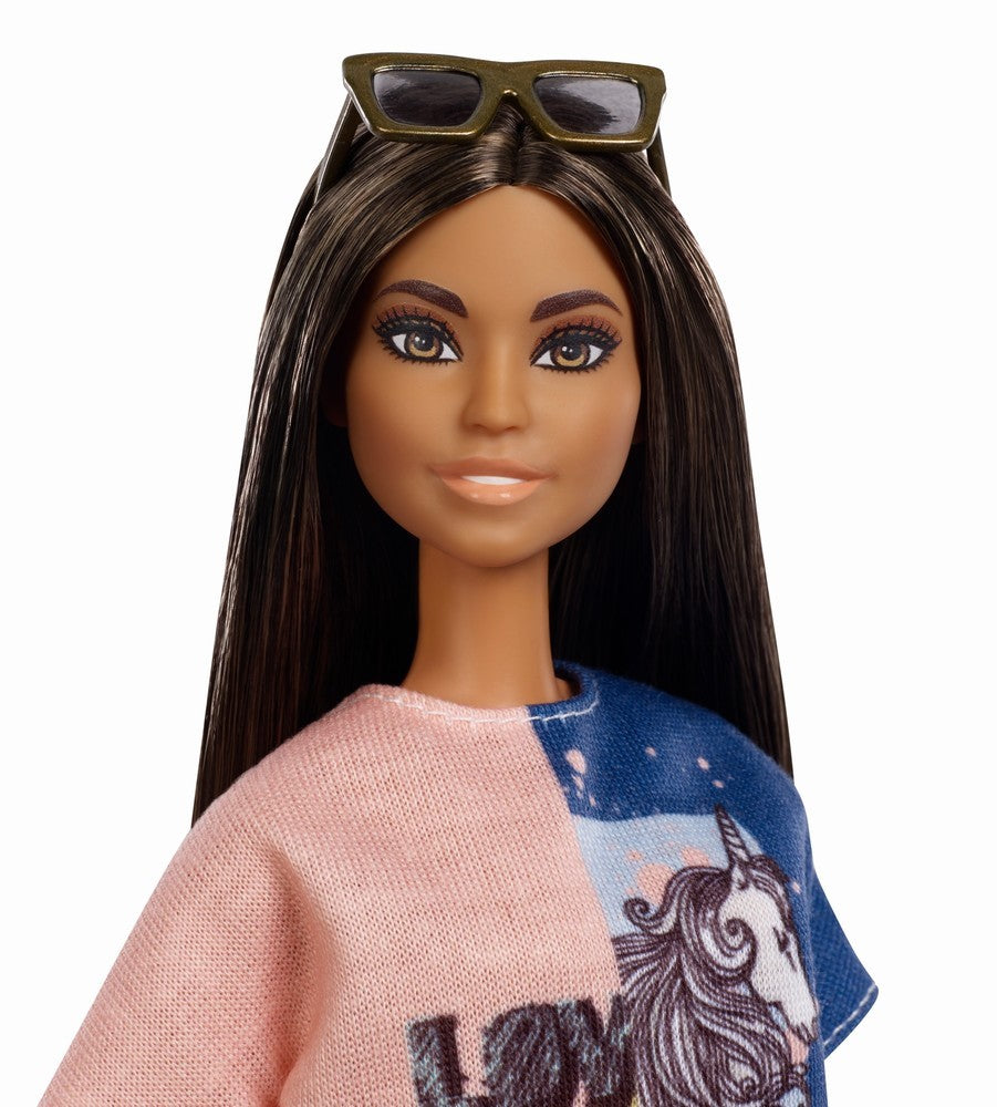 Papusa barbie fashionista bruneta cu par lung