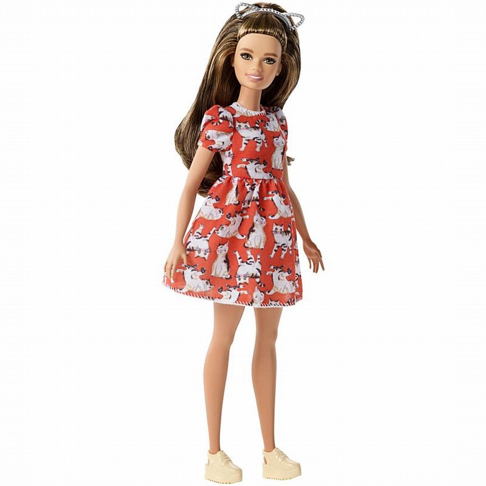 Papusa barbie fashionista cu rochita cu imprimeuri