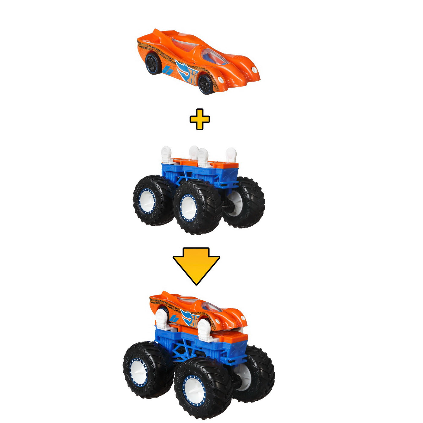 Hot wheels monster truck cu masinute alb si portocaliu