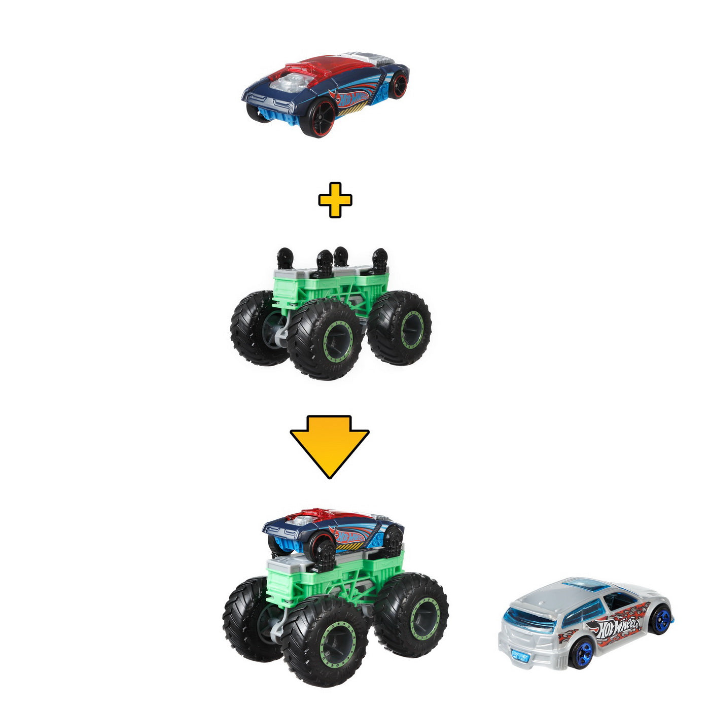 Hot wheels monster truck cu masinute gri si albastru