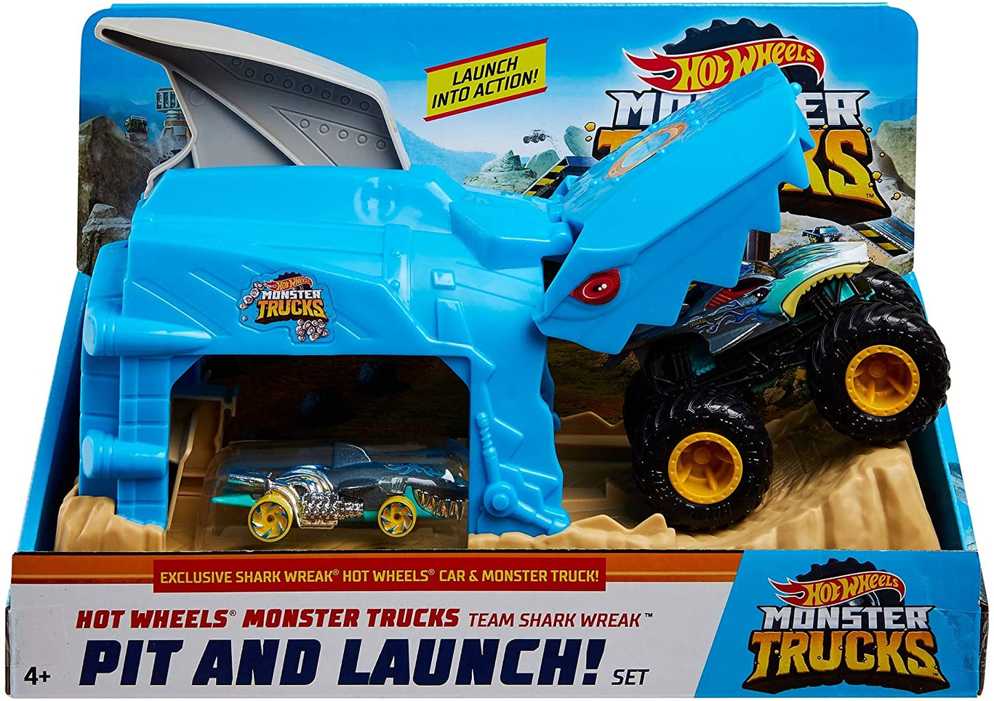 Hot wheels lansator monster truck rechinul cu doua masinute