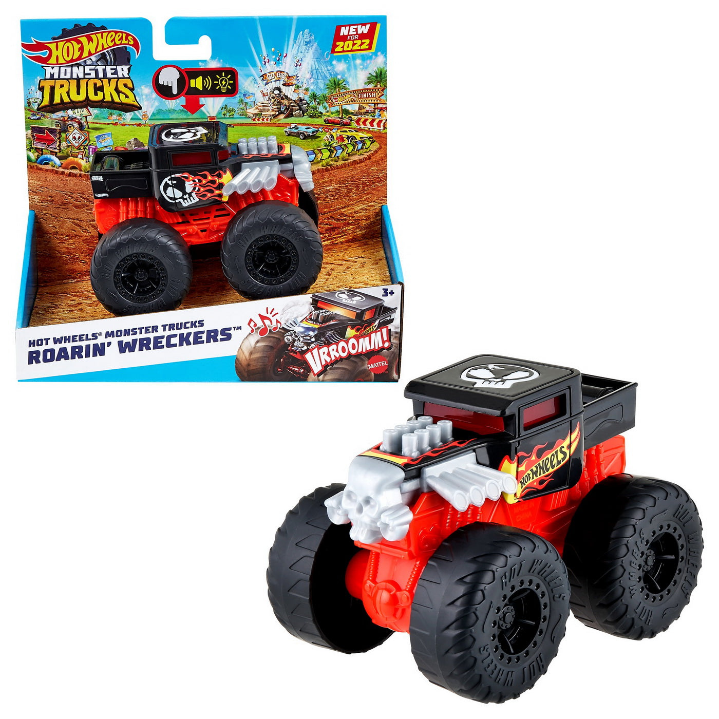 Hot wheels monster truck roarin wreckers bone shaker cu functii si sunete scara  1:43