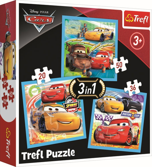 Puzzle trefl 3in1 cars pregatiri pentru cursa