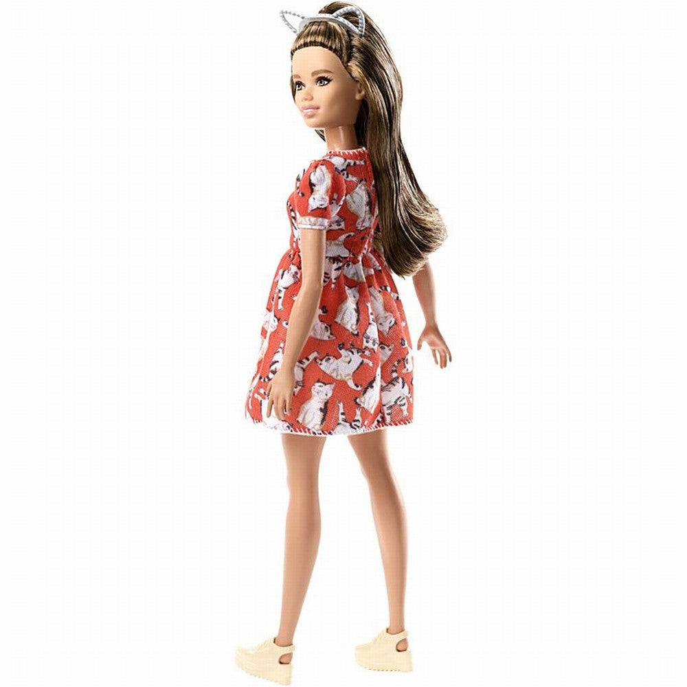 Papusa barbie fashionista cu rochita cu imprimeuri