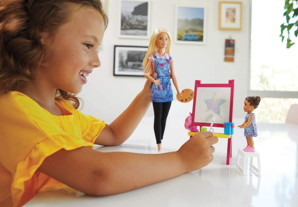 Barbie cariere set mobilier cu papusa blonda profesoara de pictura