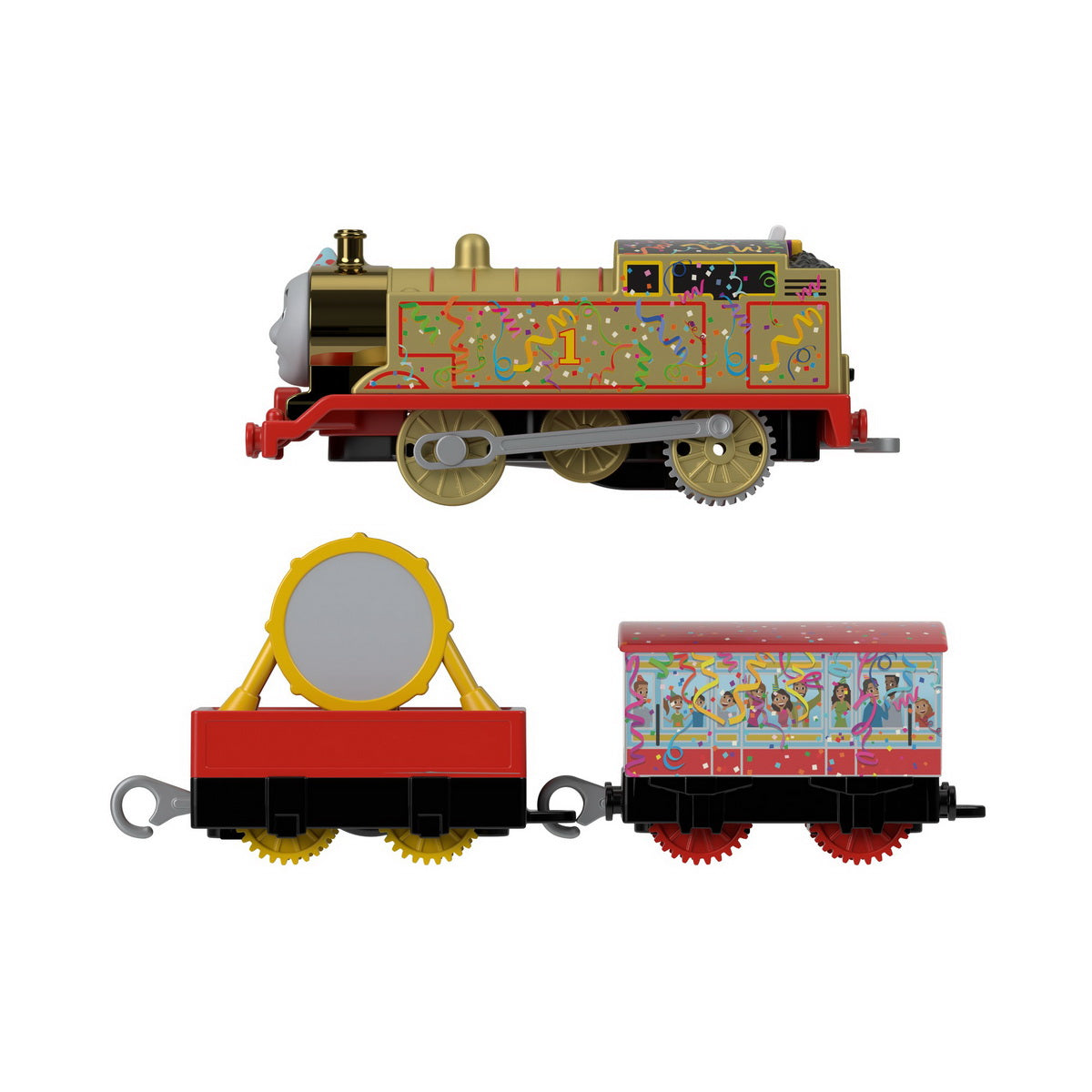 Thomas locomotiva golden thomas motorizata cu 2 vagoane si accesorii