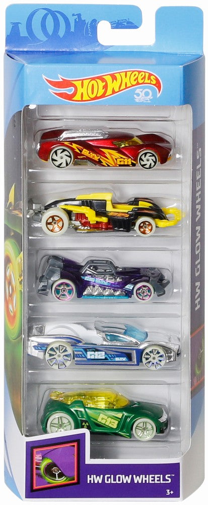 Set 5 masini hot wheels glow wheels