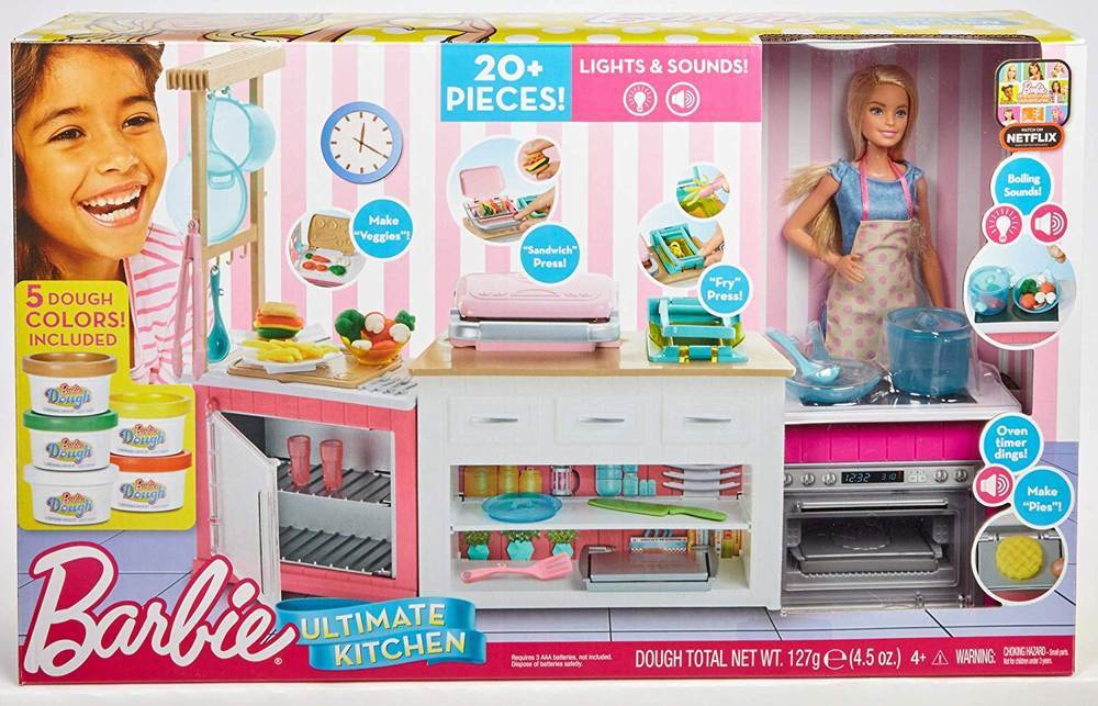 Papusa barbie cu set de joaca bucatarie