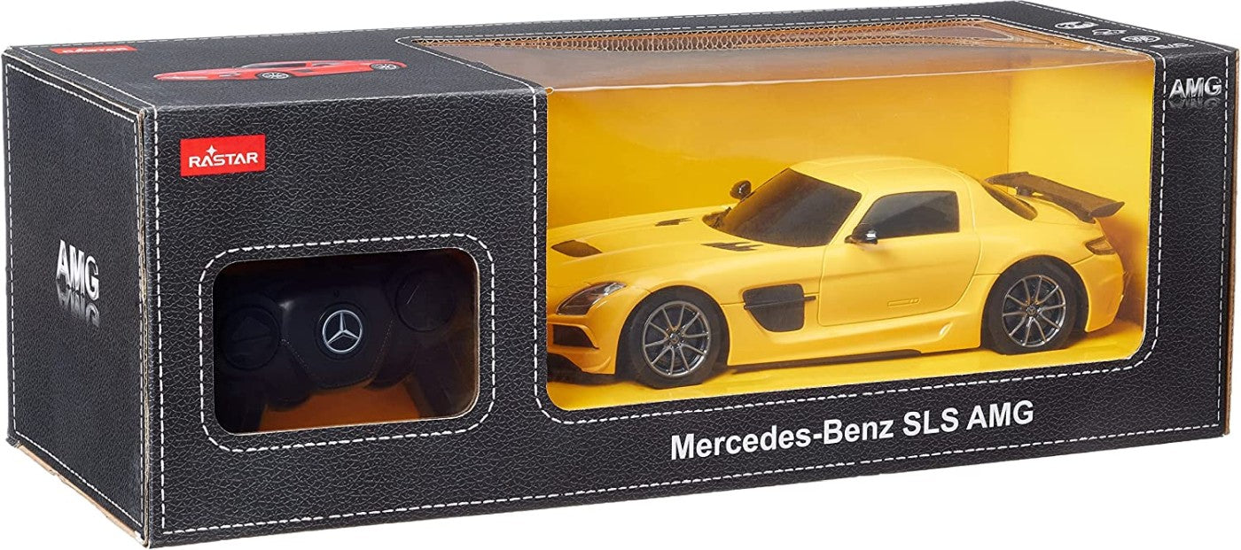 Masina cu telecomanda mercedes-benz sls amg galbena cu scara 1 la 18