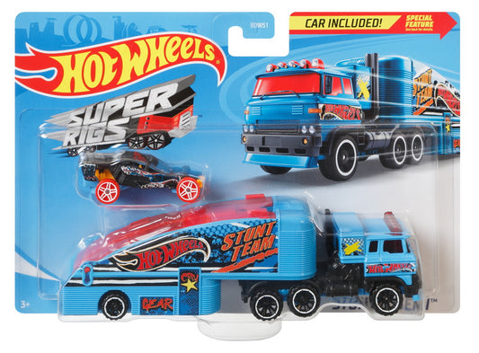 Set camion si masina sport hot wheels stuntin semi