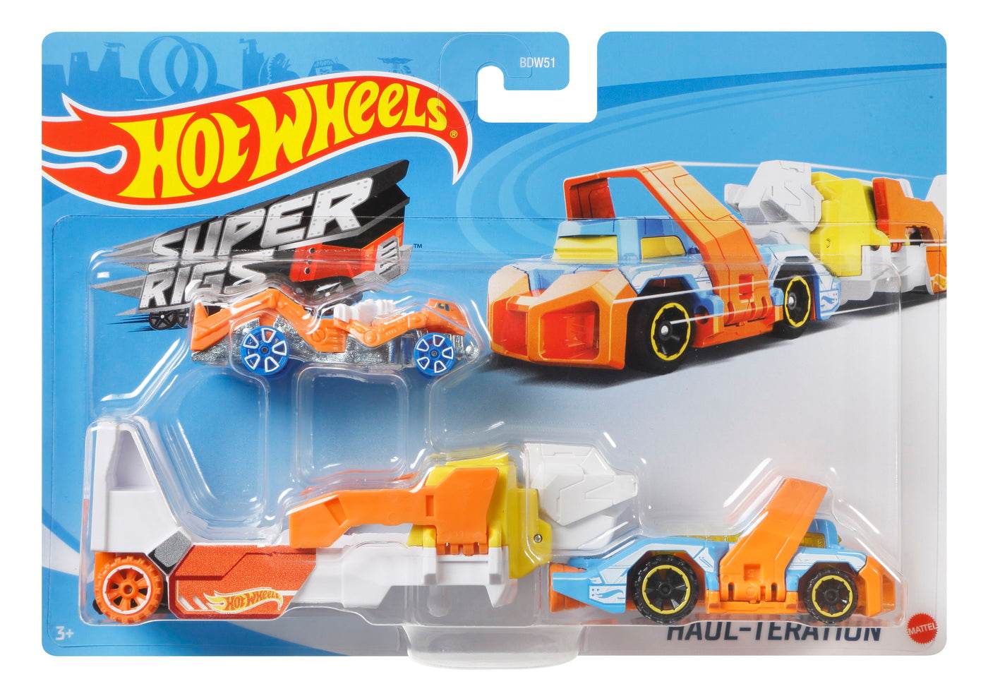 Set camion si masina sport hot wheels haul teration portocaliu